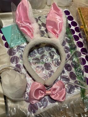 Spirit White Faux Fur Bunny Ear Headband, Bow tie, and tail